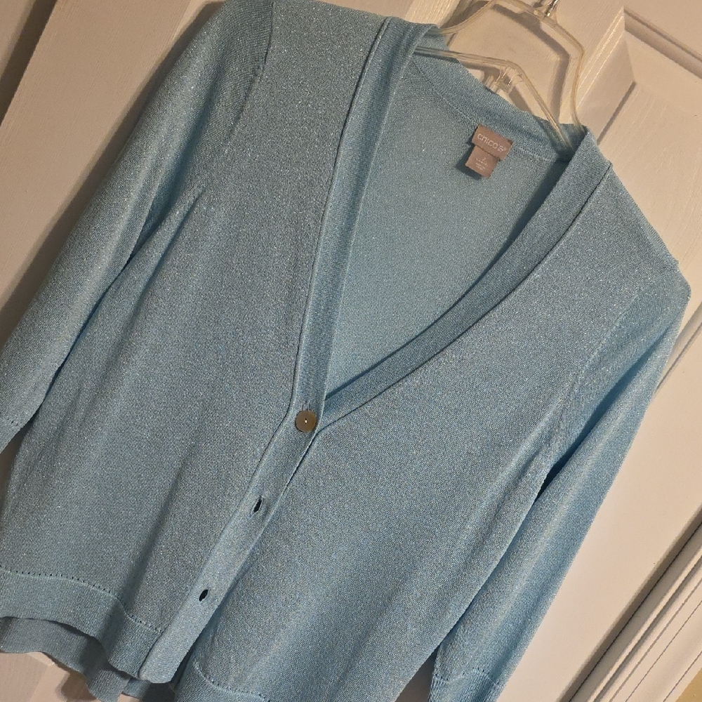 Chico's Soft Shimmery Blue Cardigan